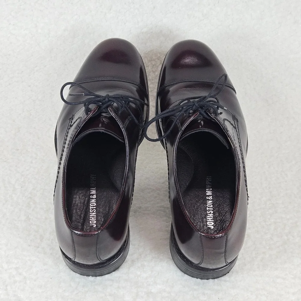 Johnston & Murphy Atchison Cap Toe Oxford Men's 10M Burgundy Leather Dress Shoes